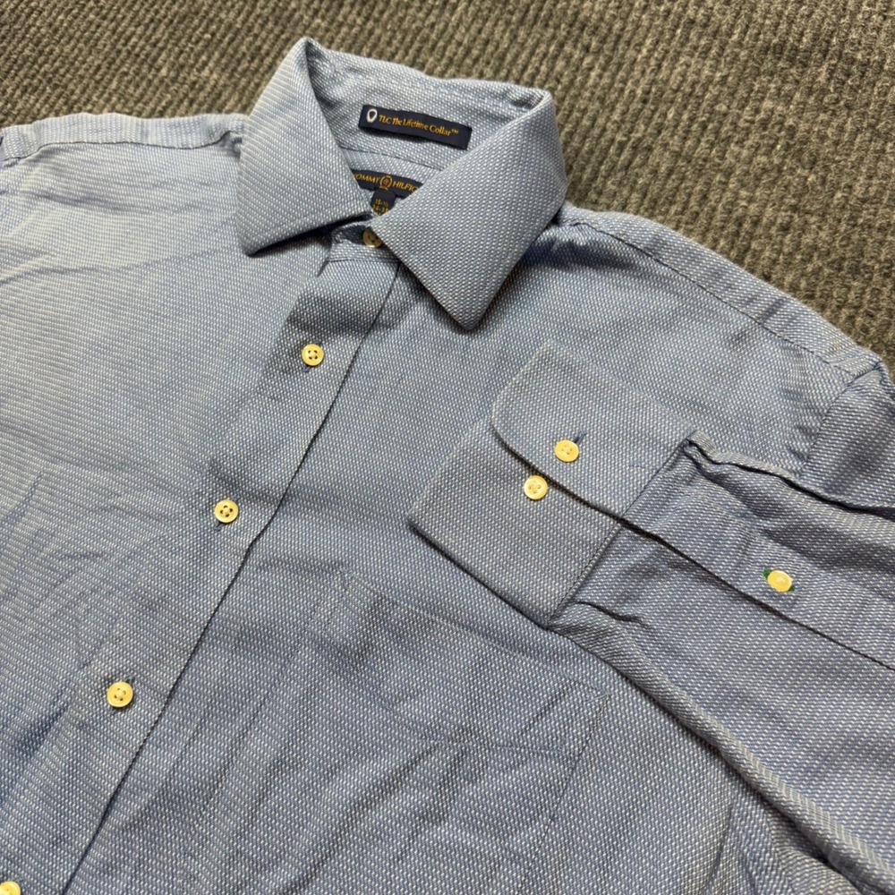 Tommy Hilfiger Mens Medium 15.5 Blue White Patterned TLC Lifetime Collar Shirt